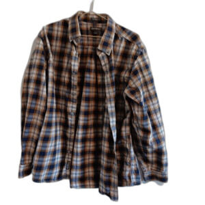 Eddie Bauer Brown Plaid Button Down Mens Large Long Sleeve Relaxed Fit Shirt